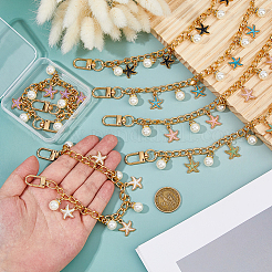 6 шт. 6 цвета сплав эмаль морская звезда и абс пластик жемчуг подвеска алюминиевый кабель цепочка сумка декоративные цепи&nbsp;HJEW-FH00203