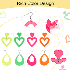 8 пара 8 стильных акриловых сережек-гвоздиков в форме сердца и капли со стальными штифтами для женщин EJEW-PH0001-12