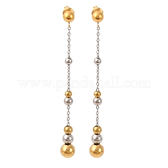 Двухцветные круглые серьги-гвоздики с кисточками из нержавеющей стали 304&nbsp;LS-EJEW-A136-05A-GP