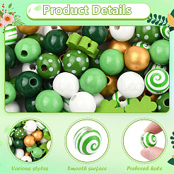 70шт 7 стиля расписные бусины из натурального дерева&nbsp;WOOD-YW0001-50