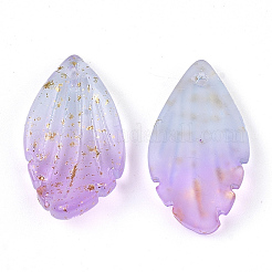 ツートン透明スプレー塗装ガラスペンダント  グリッターパウダー付き  艶消し  葉  蘭  18.5x10x4mm  穴：1mm&nbsp;GLAA-T017-03B-B07
