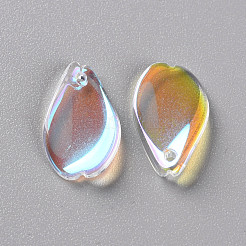 透明スプレー塗装ガラスペンダント  ABカラーメッキ  花弁  クリアAB  16x9.5x2mm  穴：1mm&nbsp;GLAA-S190-014B-02