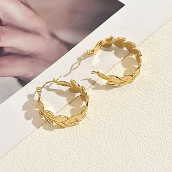 Pendientes de aro con forma de hoja de acero inoxidable 201 para mujer&nbsp;GX4867