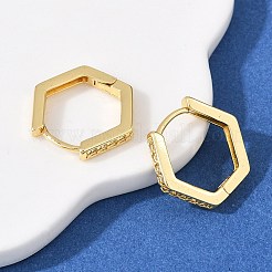 Шестиугольные латунные серьги-кольца с кубическим цирконием&nbsp;EJEW-A156-15A-G