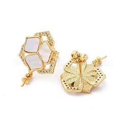 Фурнитура для серег-гвоздиков из латунных ракушек с микропаве из кубического циркония KK-D363-02G