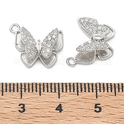 真鍮マイクロパヴェクリアキュービックジルコニアチャーム  蝶のチャーム  プラチナ  12x13.5x5.5mm  穴：1.4mm&nbsp;KK-C259-18P