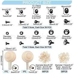 ドールアイ取り付けキット  安全の目を含む  木の補助具  プラスチックリベットネジ  ミックスカラー  8~16mm  10~11.5x4mm  穴：2.5mmと4mm&nbsp;DIY-PH0013-26