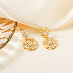 Латунные прозрачные кубические цирконии плоские круглые серьги-кольца со звездой JU6465-1