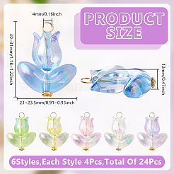 24 шт. 6-х цветные прозрачные акриловые подвески-тюльпаны PALLOY-GO00051