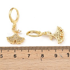 Серьги-кольца из латуни с микропаве из прозрачных кубических цирконий&nbsp;EJEW-B154-01G