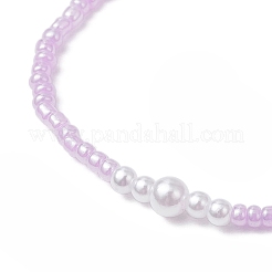 7шт 7 цвета круглые стеклянные бусины эластичные браслеты для женщин BJEW-JB11779