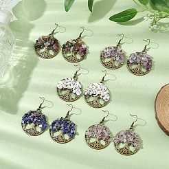 天然混合石ダングルピアス  合金のペンダントと真鍮のピアスフック  55x34.5mm&nbsp;EJEW-JE06047