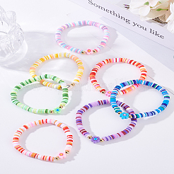 7шт. набор эластичных браслетов из полимерной глины ручной работы из бусин heishi для женщин&nbsp;BJEW-LP0001-37