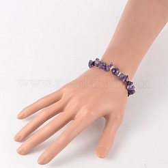 Bracelets élastiques perles naturelles améthyste puces&nbsp;BJEW-JB02131-04
