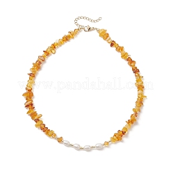 Ожерелья из натурального жемчужного риса и натурального янтарного бисера.&nbsp;NJEW-JN05883