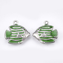 304ステンレスペンダント  エナメル  魚  ステンレス鋼色  17~18x17~17.5x6mm  穴：1mm&nbsp;STAS-T039-03A
