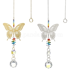 2 pz 2 colori 201 acciaio inossidabile a forma di farfalla e cristallo arcobaleno acchiappasole da appendere&nbsp;HJEW-TA00445