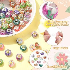60個 12スタイル 透明樹脂 ヨーロピアン ロンデルビーズ  大穴ビーズ  ポリマークレイとプラチナトーン合金のダブルコアを使用  ミックスカラー  14x8.5mm  穴：5mm  5個/スタイル&nbsp;RPDL-CJ0001-08