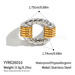 女性用304ステンレススチールオープンカフリング  オーバル  本金メッキ&ステンレススチールカラー  17.4mm  usサイズ7 1/4(17.5mm)&nbsp;QS2426-2
