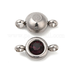 304ステンレススチールシングルラインストーンコネクタチャーム  フラットラウンドいリンク  ステンレス鋼色  アメジスト  12x6.5x4mm  穴：2mm&nbsp;STAS-E194-13P-11