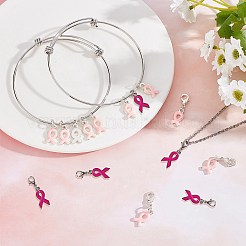 Октябрь рак груди розовая лента осведомленности сплав эмаль подвески ENAM-SC0001-69