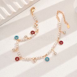 Элегантные браслеты на щиколотку из латуни и пластика с имитацией жемчуга в виде разноцветных пончиков для ежедневного использования в отпуске DV2898