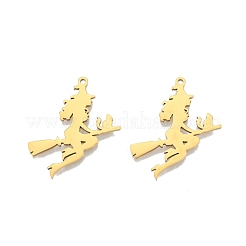 イオンプレーティング（IP）201ステンレスペンダント  魔女  18KGP本金メッキ  32.5x27x1.5mm  穴：1.5mm&nbsp;STAS-N098-108LG