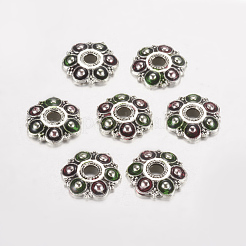 Античный посеребренные цветок сплава эмали шарик шапки ENAM-J556-02AS-1