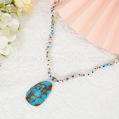 Colliers pendentifs en forme de larme en jaspe impérial synthétique teinté&nbsp;NJEW-WH20816-003