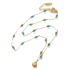 Ионное покрытие (ip) 304 нержавеющая сталь и стекло бумажные скрепки цепи пляжные ракушки кулон ожерелья для женщин&nbsp;NJEW-H037-01G