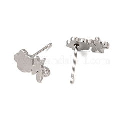 304ステンレススチールスタッドピアス金具  花  カン付き  プラチナ  11.5x7.5mm  ピン：11mm&nbsp;SA-CBAAD0D-03P
