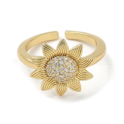 Подсолнух стойка покрытие латунь микро паве кубический цирконий манжеты палец кольца для женщин RJEW-C114-06G