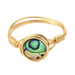 Fingerringe aus natürlichem Abalone-/Paua-Muschelgewebe mit Kupferdraht für Damen&nbsp;RJEW-JR01055