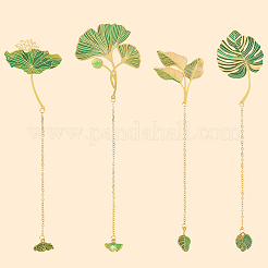 4 шт. 4 стиля латунные закладки-подвески в виде листьев с цепочкой AJEW-CP0006-79