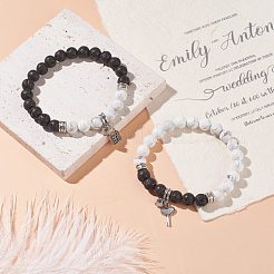 Set di braccialetti con ciondoli in lega con chiave e serratura per le coppie&nbsp;BJEW-TA00067