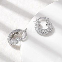 Латунные плоские круглые серьги-кольца с микропаве из прозрачных кубических цирконий EJEW-K318-04B-P