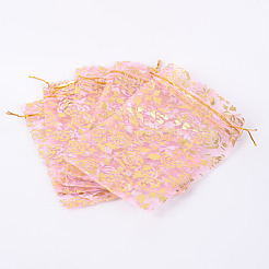 Sacs en organza imprimés rose&nbsp;X-OP-R021-13x18-01