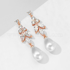Boucles d'oreilles pendantes en forme de larme avec feuille en laiton et zircone cubique transparent&nbsp;FS-WG5BC5A-02