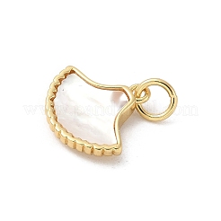 Подвески-веера из натуральной белой ракушки с латунным паве и соединительными кольцами KK-S522-17G