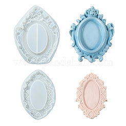 2 pieza de moldes de silicona para marcos de fotos ovalados con patrón de relieve vintage de 2 estilos&nbsp;ST-CJ0043-066