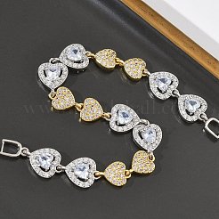 Herzförmige Gliederarmbänder mit Mikropavé-Fassung aus klaren Zirkonia für Damen&nbsp;BJEW-C156-08B-PG