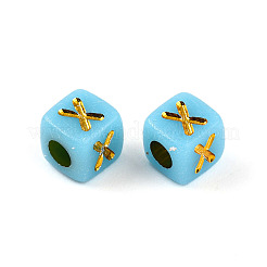 メッキアクリルビーズ  文字付きのキューブ  ゴールドライン入り  文字x  4.5x4.5x4.5mm  穴：2mm  約6250個/500g&nbsp;OACR-N140-01F-X
