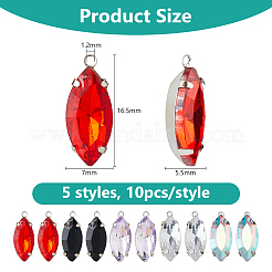 50шт 5 цвета подвески со стразами&nbsp;RGLA-DC0001-10