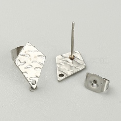 304ステンレススチールスタッドピアスファインディング  穴付き  ステンレス鋼色  菱形  12x8mm  穴：1mm  ピン：0.6mm&nbsp;STAS-TAC0011-03I-P