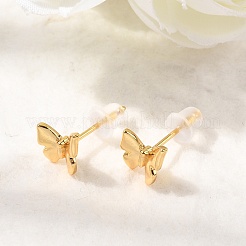 Серьги-гвоздики в форме бабочек с микропаве из прозрачных кубических цирконий из латуни&nbsp;EJEW-C158-16A-G