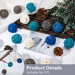 16 pz 4 palline di vimini in rattan colorate&nbsp;AJEW-SC0004-26B