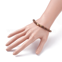 Bracciale elasticizzato in legno di wengé naturale con perline tonde ed ematite sintetica per uomo donna&nbsp;BJEW-JB07549-03