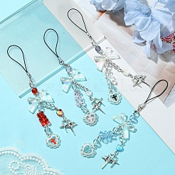 アクリル携帯ストラップ  合金ペンダント付き  ハート＆スター  透明  16.2cm&nbsp;HJEW-FZ00017-04