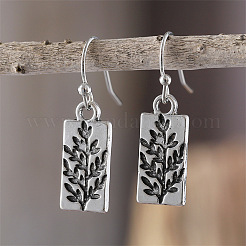 Серьги-подвески из цинкового сплава в форме прямоугольника с узором из листьев&nbsp;FS-WG8FBD0-01
