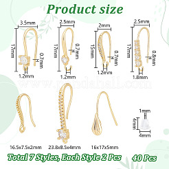 14 шт. 7 стильных латунных крючка для сережек с микропаве из прозрачного кубического циркония KK-UN0002-21